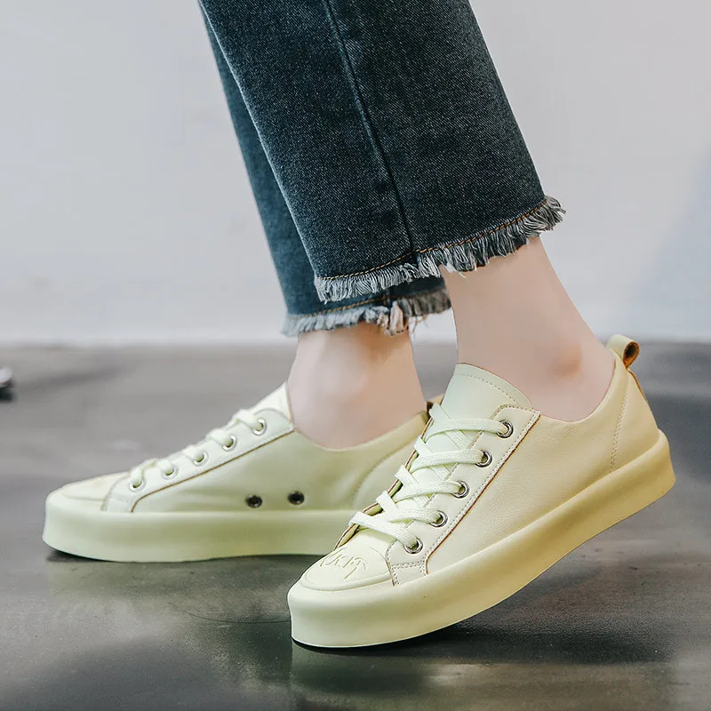 Casual Shoes Women Platform Sneaker Fashion Brand zapatos de mujer Autumn chaussures femme Genuine Leather Ladies White footware