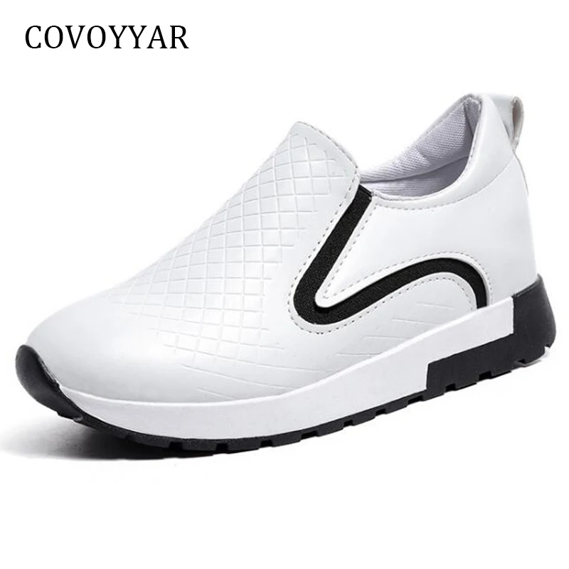 

COVOYYAR Soft Casual Shoes 2018 Fashion Hidden Heel Women Sneakers Slip On White/Black Shoes Women Loafers WSN716