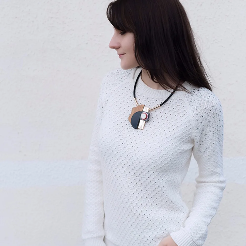 

eManco Big Plank Geometric Collar Necklace&Pendant Women Resin Wood Rope Alloy Summer Fashion Jewelry