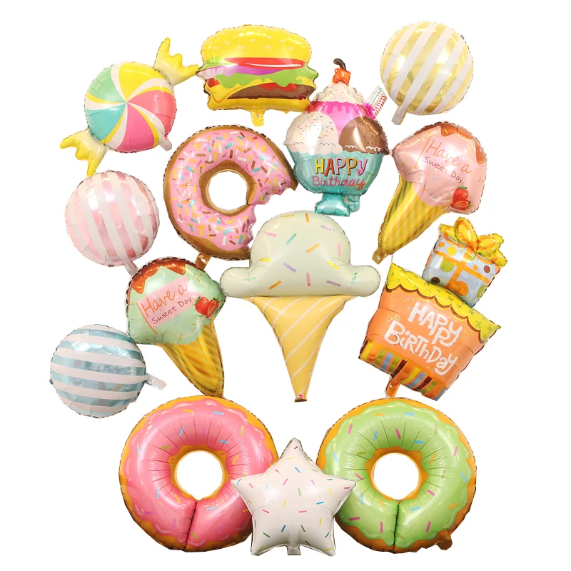 С днем рождения воздушные шары Конфеты Мороженое пончики леденец торт фольга надувные воздушные шары Свадебный декор Детские принадлежности для душа