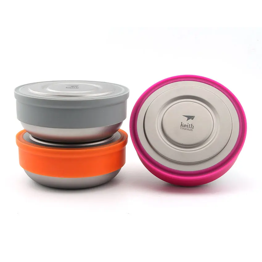 Keith Ti5378 3 piezas de titanio tazón con tapa portátil Bento cajas de almuerzo contenedor de alimentos de ultraligero tazón con llevando bolsa