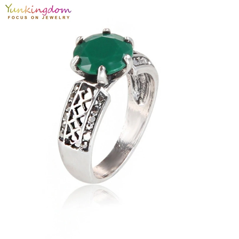 

Yunkingdom 4 Colors New Retro Anel Ancient Silver Color Rhinestone Rings for Women Bohemia Accessories Gift