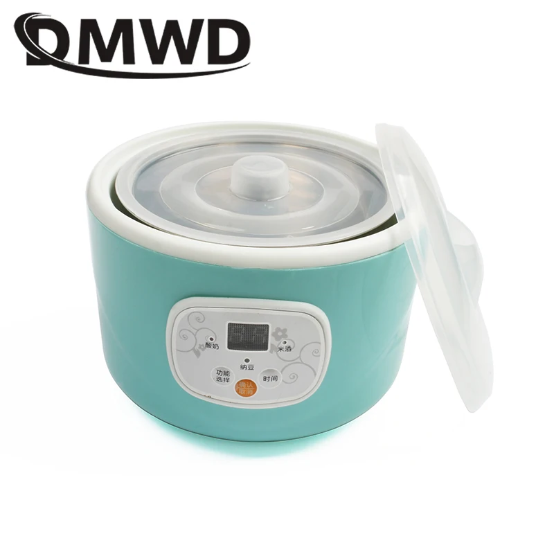 DMWD Automatic Electric Yogurt Maker Multifunction Stainless Steel Leben Container Natto Rice Wine Machine Four Yoghurt Cups 1L