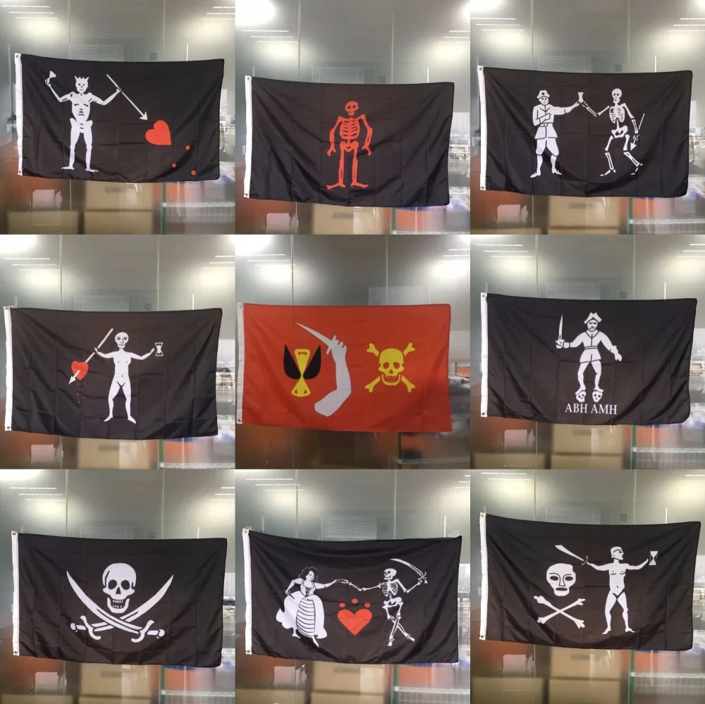 

wholesale 3x5 Ft 18 styles Pirate Flag Polyester Flag with Brass Grommets 150X90CM pirate banner