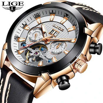 

LIGE New Top Brand Luxury Tourbillon Mechanical Watch Military Watch Men Casual Leather Sport Waterproof Clock Relogio Masculino