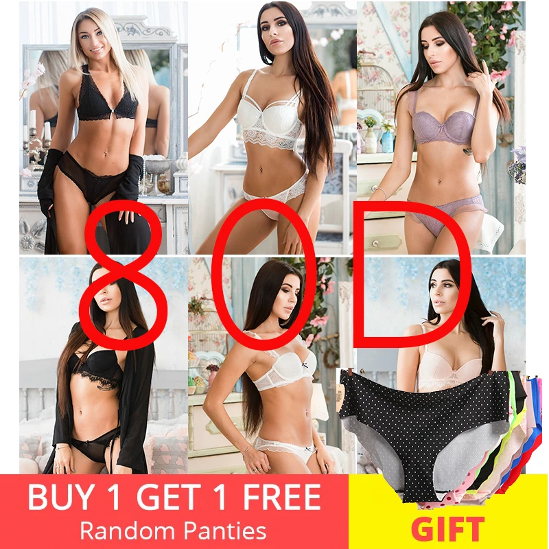 

80D Bra set Buy More Big Discount plus size thin cup Women intimates Sexy Lace Floral Bra and Panties lace underwear Linger