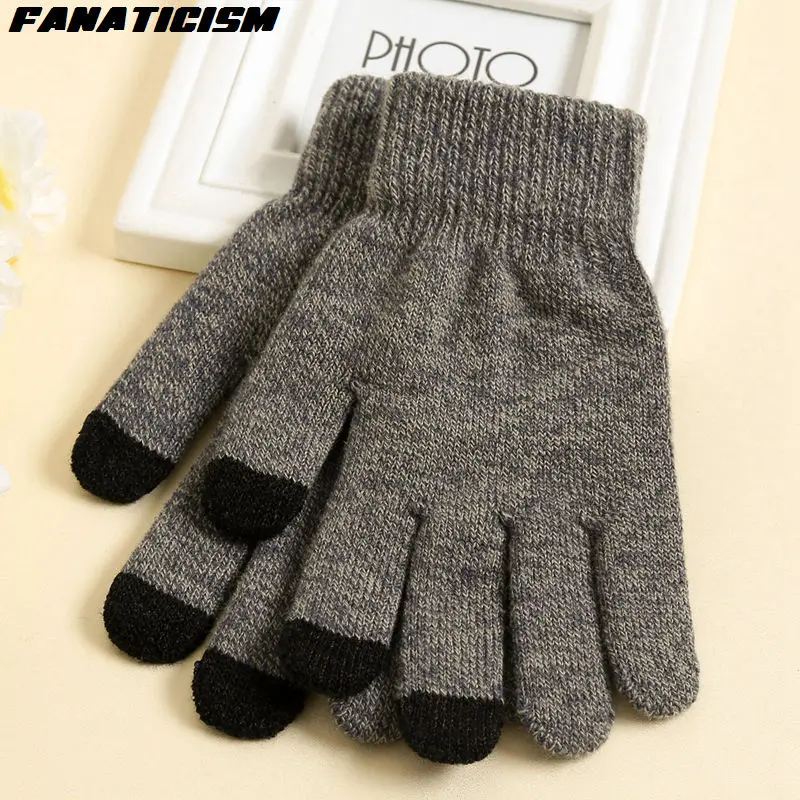 Fanaticism Free Size Unisex Non-slip Touch Screen Gloves Texting Mobile Phone Tablet PC Stretch Winter Knit Mittens Gloves