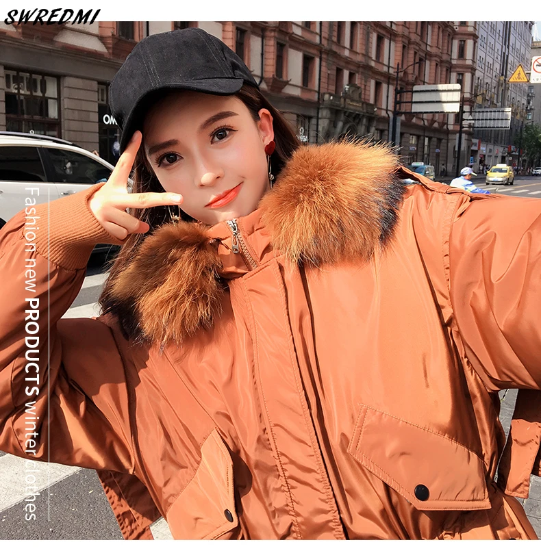 SWREDMI Women Winter Short Jacket Female Hooded Parkas Loose Cotton Padded Coat Mujer Thick Warm Slim Jacket Fur Collar