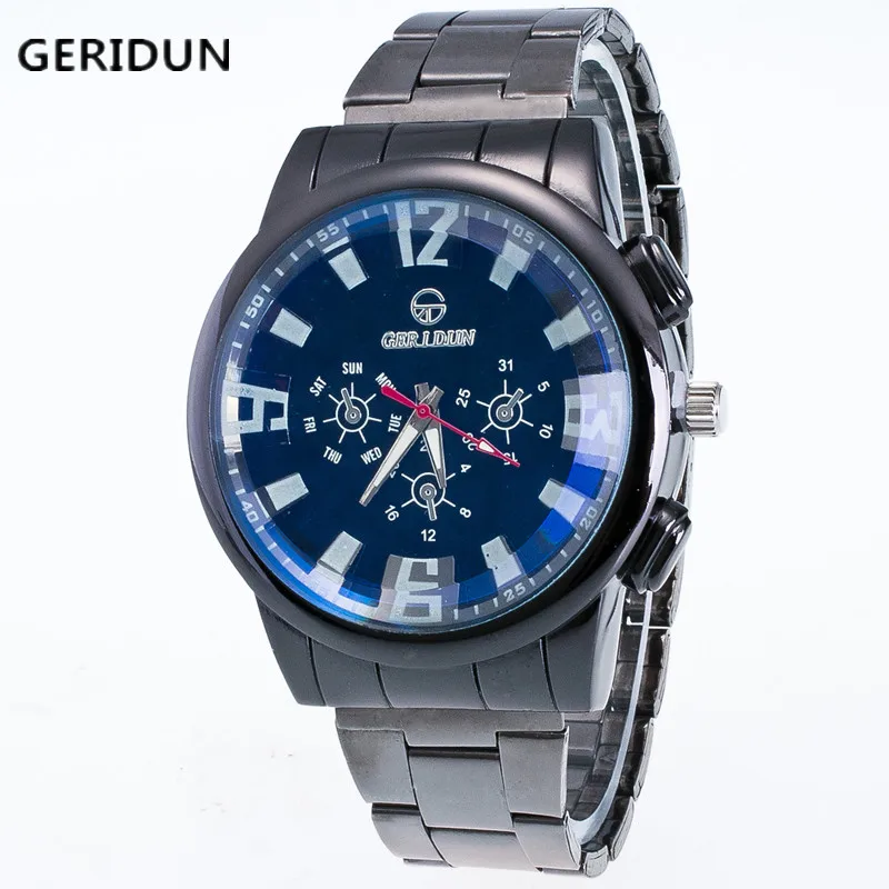 

2017 GERIDUN Casual Wristwatch Business Top Brand Stainless Steel Analog Tungsten steel Quartz Watch Men's 2016 Relojes Hombre