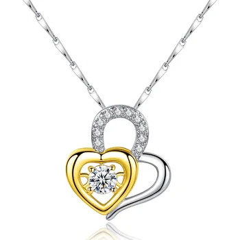 

Top Quality Heart Choker Necklace Pendants Jewelry Double Heart Cubic Zirconia Statement Collare 925 Silver Necklaces