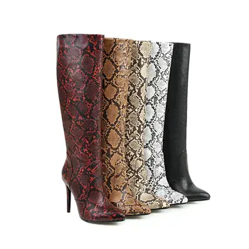

Thigh High Over the Knee Boots for Women Shoes Snakeskin Pointed Toe Super Thin High Heels Long Boots Bottine Femme