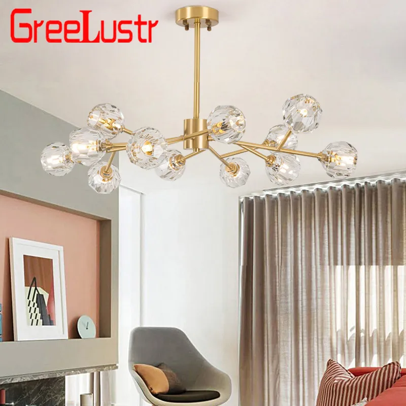 Online Luxus kristall ball kronleuchter decke lampe Kupfer Farbe glanz G9 led lampe für schlafzimmer esszimmer leuchte kronleuchter