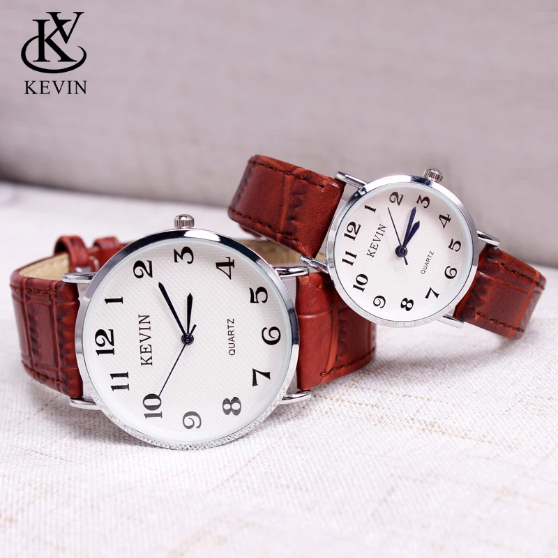 KEVIN KV 2pcs Fashion Leather Couple Watch Men Women Watches Students Gift Simple Quartz Wrist Watch Girls Boys Dropshipping - Цвет: Коричневый