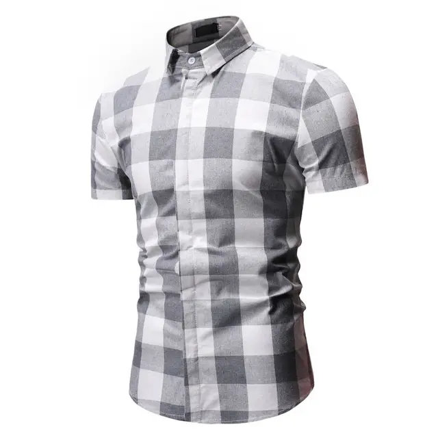 Mens Short Sleeve Checkered Button-down 