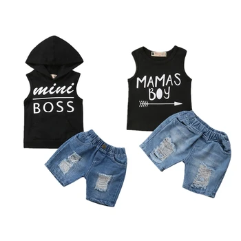 

Newborn Kids Baby Boy Summer Hoodies Sunsuit Set Toddler Children Boys Tops T-shirt Vest+Denim Shorts Pants Outfits Suit 1-5T