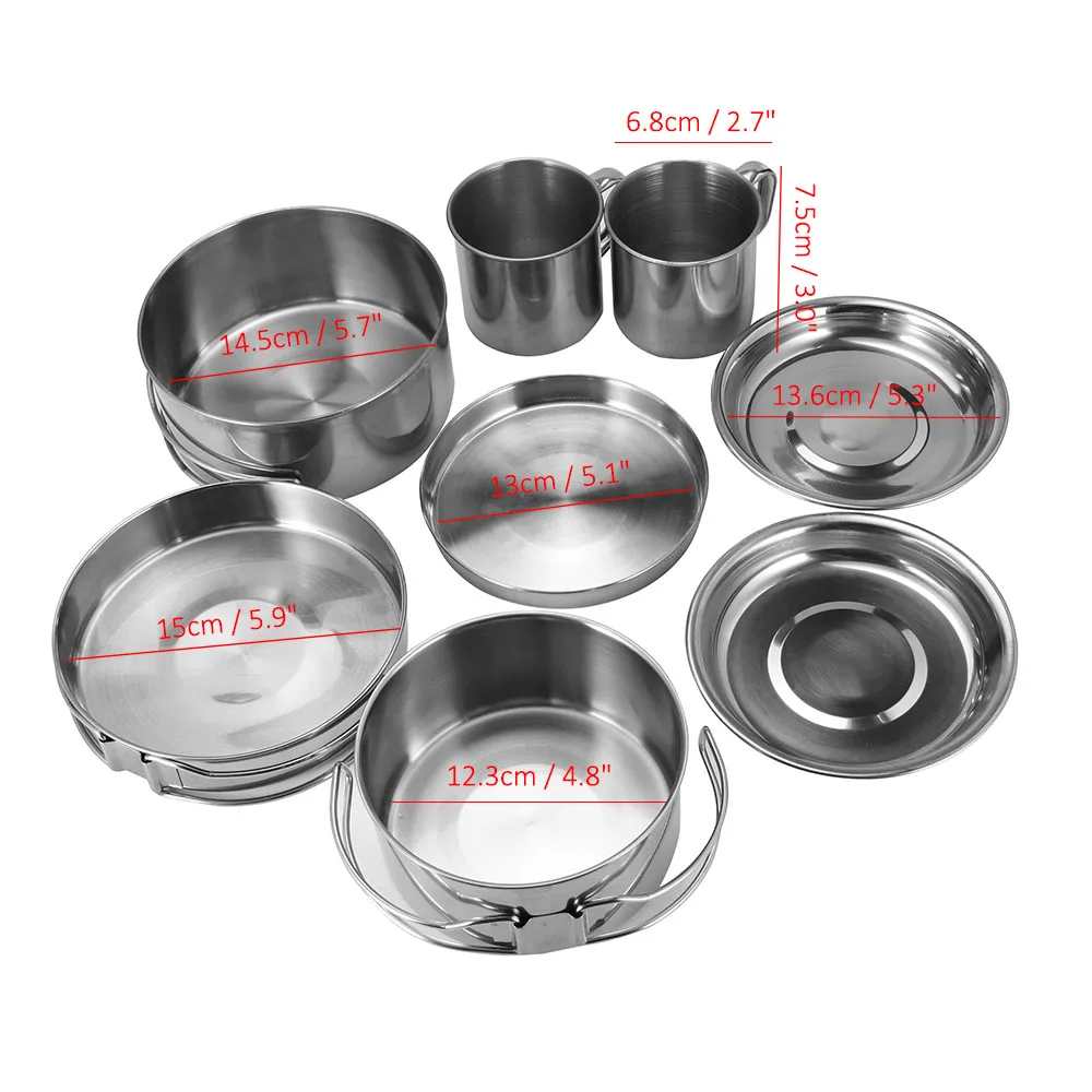8pcs Outdoor Tableware Stainless Multifunction Portable Healthy Camping Hiking Picnic Pot Set Cooking Cookware | Спорт и развлечения