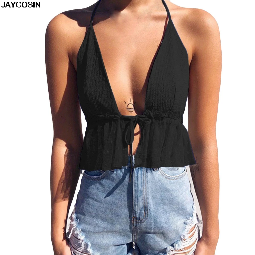 

JAYCOSIN tank tops Fashion Women Sexy Pure Color Off Shoulder Backless Lace-up Vest Blouse Tops DIY CLOTHes Pencil HOT sale 9507