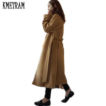 

2020 New Arrive Brand Women Cashmere Coat Warm Autumn Winter Overcoat Belt Full Sleeve Coats Woman Casual Casaco Feminino GQ1650