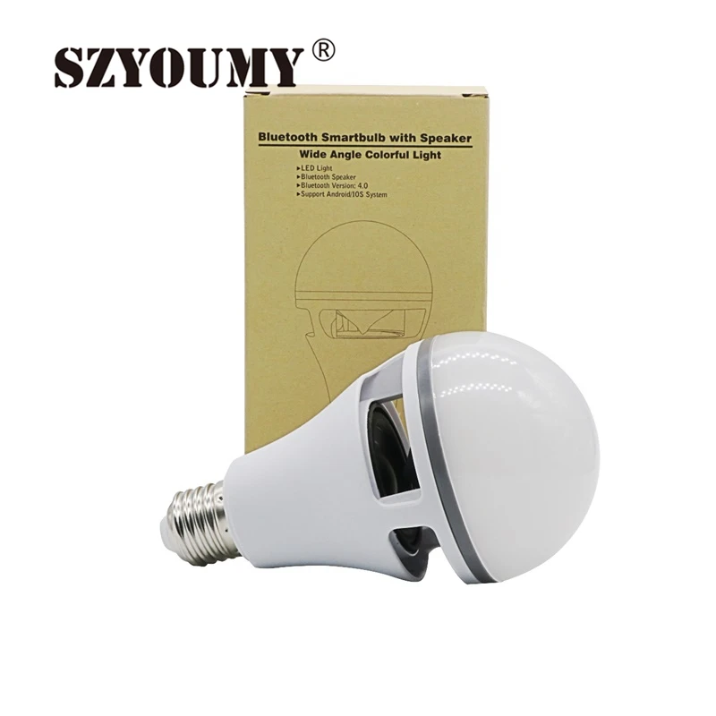 SZYOUMY Smart LED Bulb Bluetooth Speaker LED RGBW Light E27 B22 Base Wireless Music Player with APP Remote Control SZYOUMY Smart LED Bulb Bluetooth Speaker LED RGBW Light E27 B22 Base Wireless Music Player with APP Remote Control
