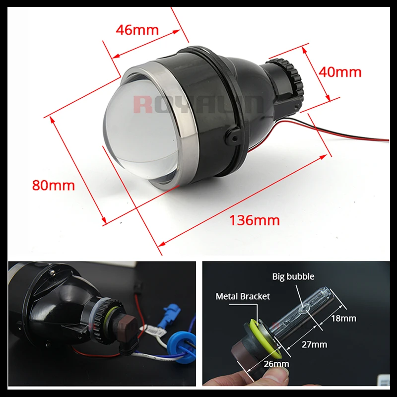 ROYALIN Противотуманные фары автомобиля Биксеноновые линзы H11 D2S D2H проектор для Ford Mazada Mitsubishi Pajero Subaru Citroen Dacia Renault Nissan