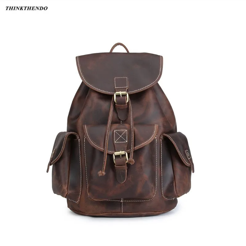 Leather Backpack Vintage Genuine Leather Travel Backpacks Rucksack School Laptop Camping Hiking Bag for Colleg