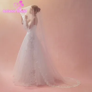 

2018 New 3M Nature White Lace Edge Bridal Veils One-layer Applique Cathedral Wedding Veil Wedding Accessories Voile Mariage