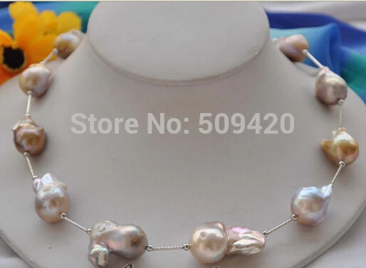 

Shipping 28mm lavnder baroque KESHI REBORN PEARL silver NECKLACE 20inch (C0309)