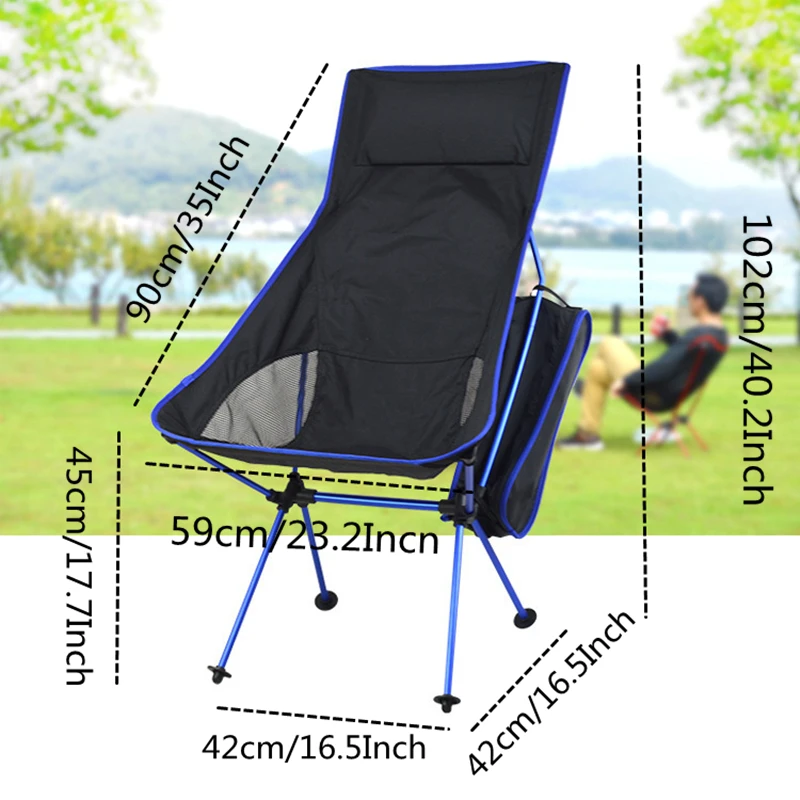  VILEAD 4 Colors Portable Lengthened Camping Chair Aluminum Folding Ultralight Picnic Fishing Outdoo