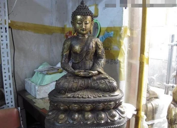 

USPS to USA S2962 Chinese Folk Old Temple Copper Bronze Amitayus Tathagata Sakyamuni Buddha Statue