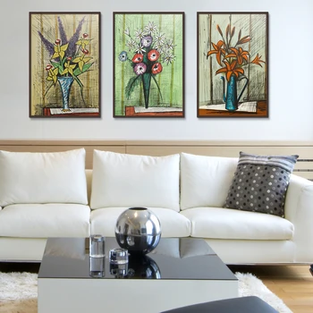 

BOUQUET OF FLOWERS Still life Modern Bernard Buffet Frameless Oil Painting Canvas Unframed Spray Decoration hologram Scarf