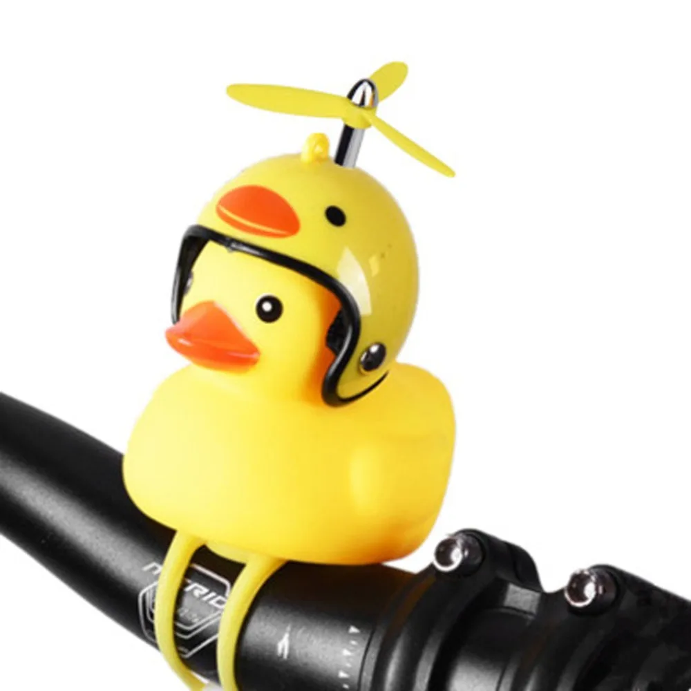 Flash Deal Bicycle Light Small Yellow Duck With Helmet Broken Wind Duck Bamboo DragonflyRoad Bike Motorcycle Bell Child Riding Horn Light 10
