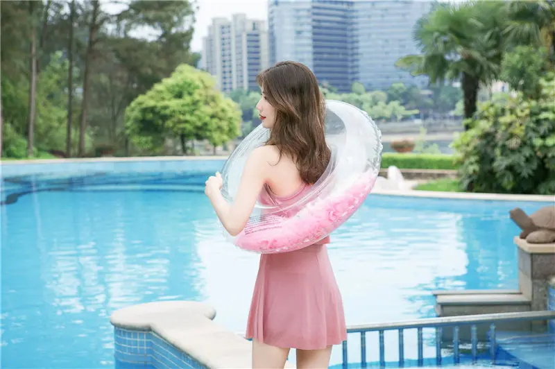 Inflatable Shiny Pool Float Heart Swimming Ring Shining Love Circle Pool Ring Swimming Float Heart Tube Swim Ring Pool Toy