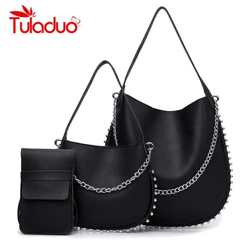 

Chains Rivet 3pcs/set Crossbody Messenger Bags Women's Handbag For Women 2018 Ladies Luxury Handbags Women Bags Designer bolsa