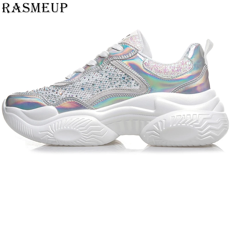 

RASMEUP Breathable Women Glitter Platform Sneakers 2019 Summer Women's Chunky Shoes Fashion Woman Bling Footwear Ladies Trainers