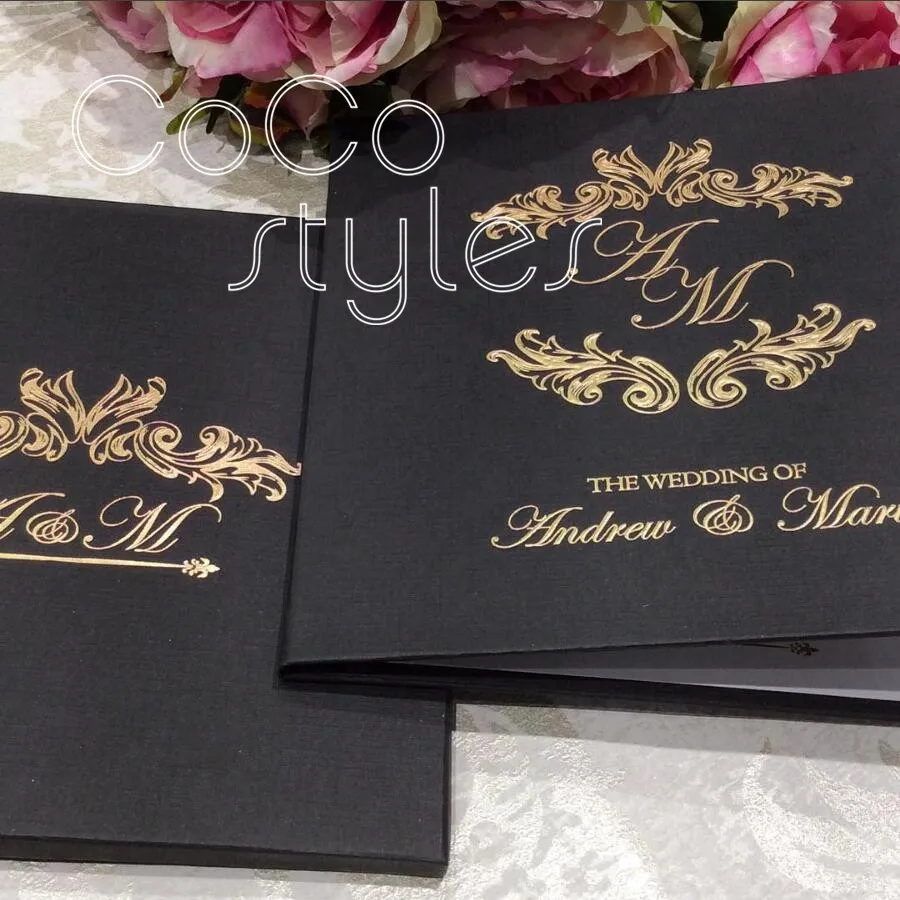  Cocostyles personalized vintage embossing folded debossing foiling hardcover invitation card for ro - 32878448124