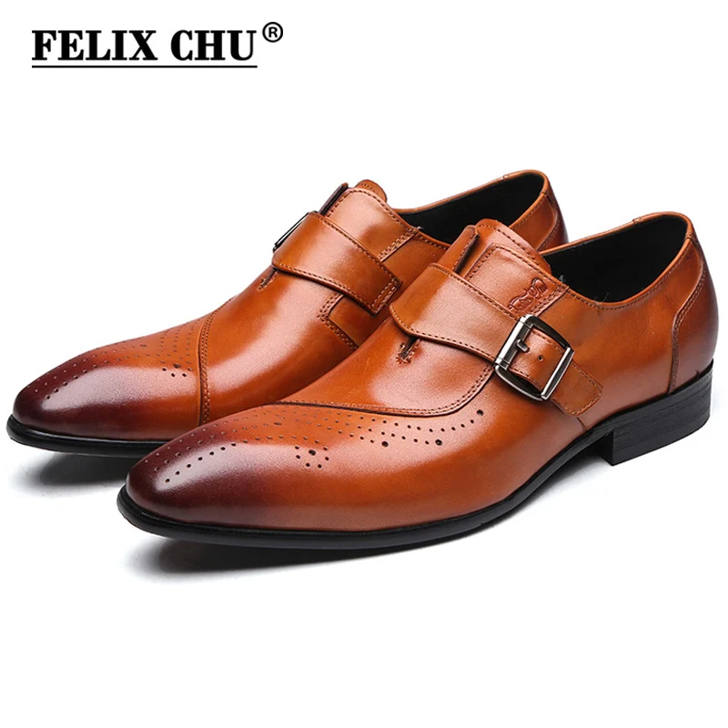 FELIX CHU 2017 New Genuine Leather Single Buckle Mens Formal Brogue Man Office Party Wedding Slip FELIX CHU 2017 New Genuine Leather Single Buckle Mens Formal Brogue Man Office Party Wedding Slip