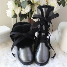 Новинка года; Высококачественная Обувь На Шнуровке; женская обувь из натуральной овечьей кожи; натуральный мех; шерсть; женские зимние ботинки; брендовые ботинки;