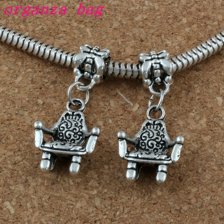 100pcs/lot Antiqued Silver Alloy Chair Sofa Charm Big Hole Bead Fit Charm Bracelet Jewelry 13.5x 32.5mm A-181a