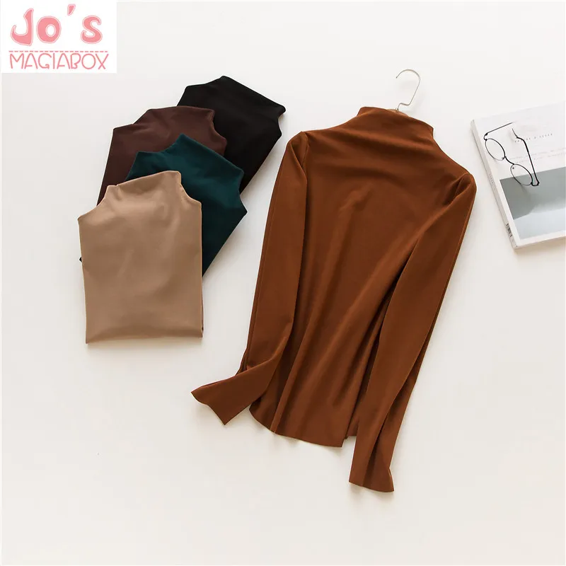 

Harajuku Women T Shirt 2019 Chic Vogue Long Sleeve Turtleneck Female Tops Simple Solid Color Tee Shirts Casual Ladies Tshirt