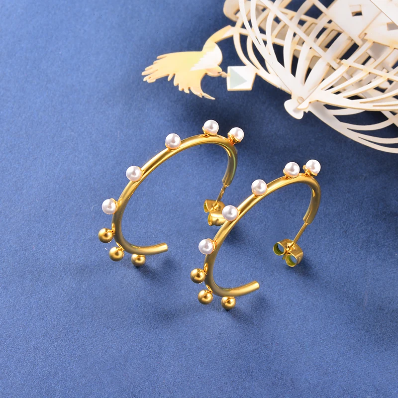 

Baoyan Stainless Steel Small Hoop Earring For Women Pearl Earring Fashion Jewelry 2019 Gold Sliver Color Earring Circle