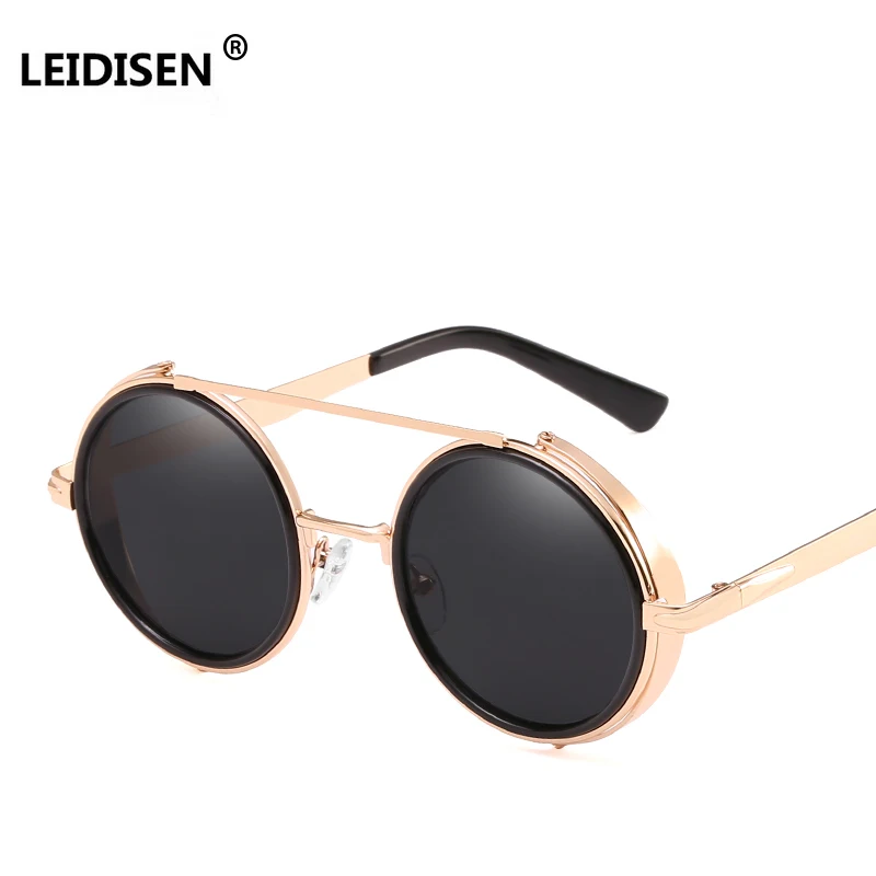 LEIDISEN, круглые солнцезащитные очки в стиле стимпанк, для мужчин и женщин, фирменный дизайн, модные очки, Ретро стиль, очки Oculos Feminino UV400