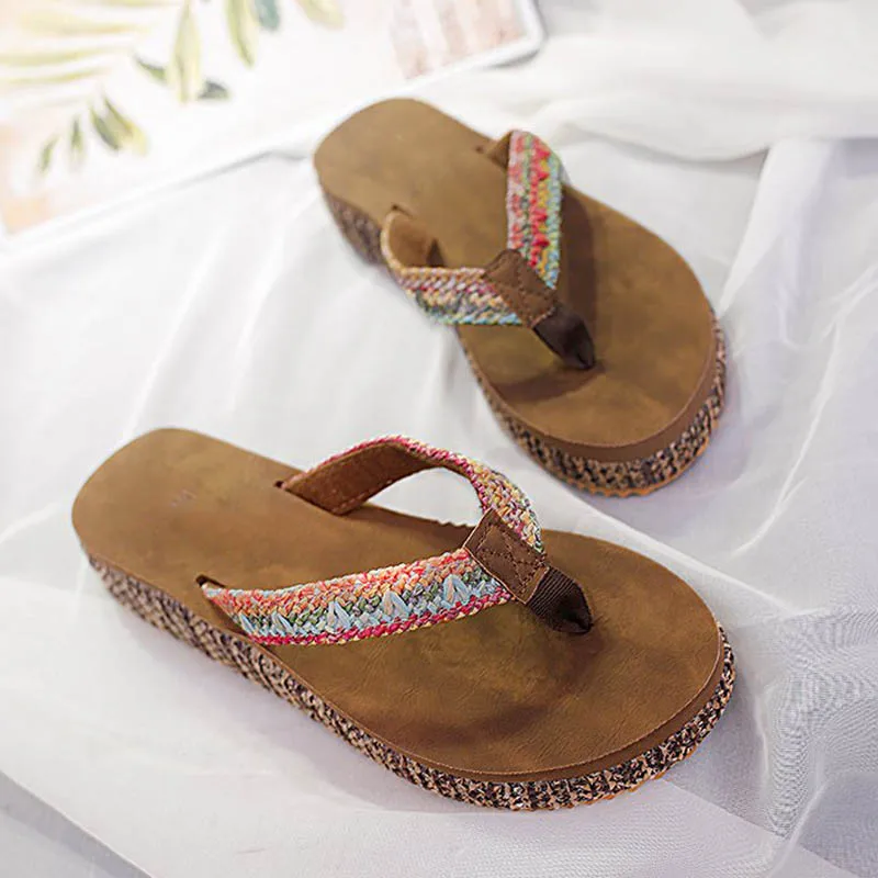 

HEE GRAND 2019 Summer Striped Outdoor Platform Slippers for Grils Causal Comfortable Light Wedges Slippers Size 35-41 XWT1669