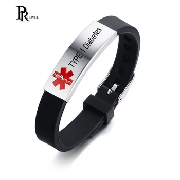 

Men Women Free Engraving Disease Name Medical Alert ID Bracelets Custom TYPE 1 Diabetes Silicone Bracelet Bangle Adjustable