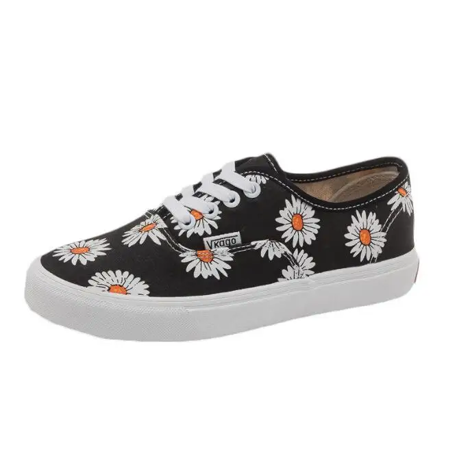 Daisy Canvas Shoes Women Girls Sunflower Sneakers Ladies Vulcanized Shoe Low Top Lacing Flat Heel Casual Yellow Shoes 35-40 DS45