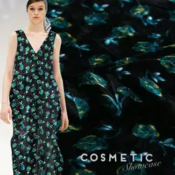 Симпатичная шелковая бархатная ткань с принтом зеленой розы для Шелкового велюрового платья Бесплатная доставка
