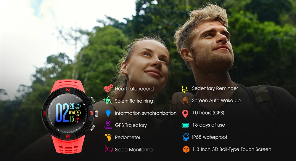 696 F18 Smartwatch Спорт сенсорный экран Bluetooth IP68 Водонепроницаемый вызов сообщение напоминание Шагомер монитор сна gps защищенные часы