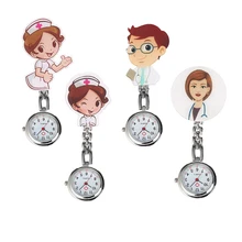 Стильный прозрачный белый циферблат с арабскими цифрами Подвесные часы для мужчин и женщин мультфильм доктор/узор с изображением сиделки практичный зажим из нержавеющей стали