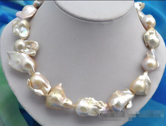 

HOT## Wholesale FREE SHIPPING 18"35mm baroque baby pink keshi reborn pearl necklace