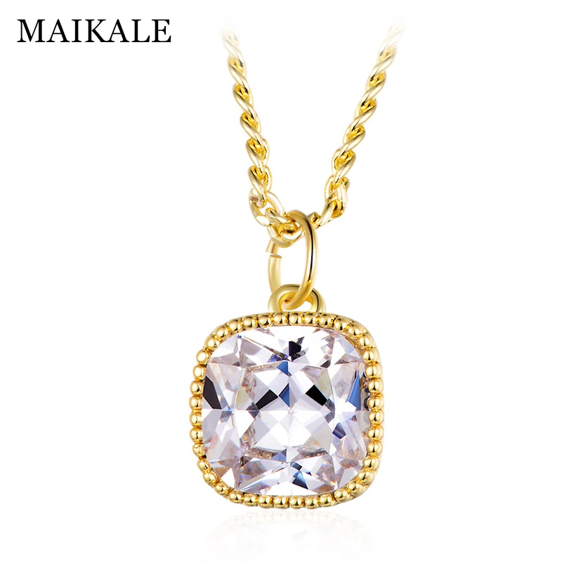 

MAIKALE Popular New Simple Square Necklace Pendant AAA Cubic Zirconia Long Gold Wild Pendant For Women/Girls To Send Friend Gift