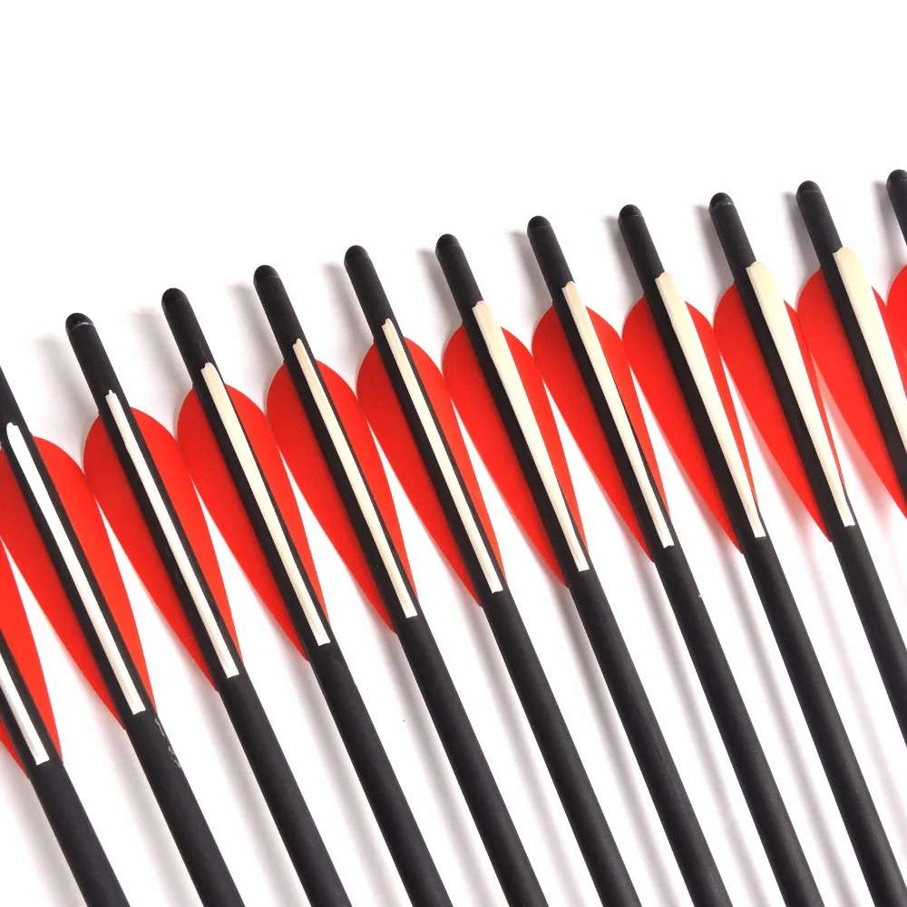 Preise 6 12 24 stücke Carbon Armbrust Pfeil 8,8mm 17 20 Zoll 2 Rot 1 Weiß Feder Halfmoon Form nocke für Bogenschießen Jagd Schießen